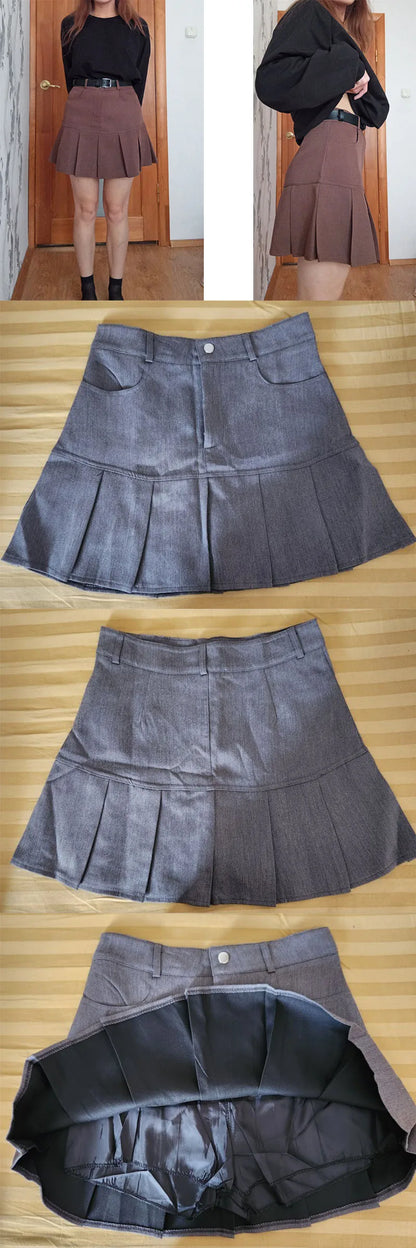 Y2K Vintage High Waist Pleated Skirt Women College Style Uniforms Safety Pants Mini Skirts Woman Korean Street Slim A-Line Skirt