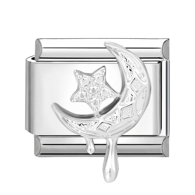 Y2K Butterfly Bow Knot Heart Star Moon Zircon Daisy Cross Italian Charm Links Fit 9mm Stainless Steel Bracelet DIY Making Gifts