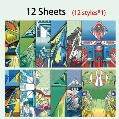 12 Styles Paper Airplane Kit Colorful Origami Paper Handmade Craft Plane Gift For Students Boys Girls