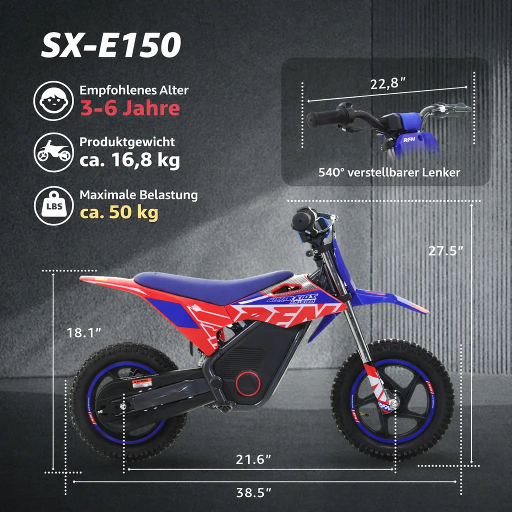 Rfn 150 Electric Dirt Bike- Off-Road Kids Electric Motorcycle, 200W, 2 Speeds, for Boys & Girls, Electric Vehicle