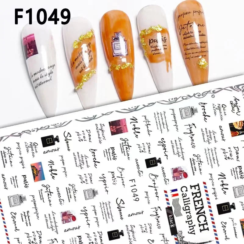 Black and White Love Flowers Line Art 3D Stickers Nail Decals Nail Art Accessories Butterfly Rose Nail Stickers Nail Sliders