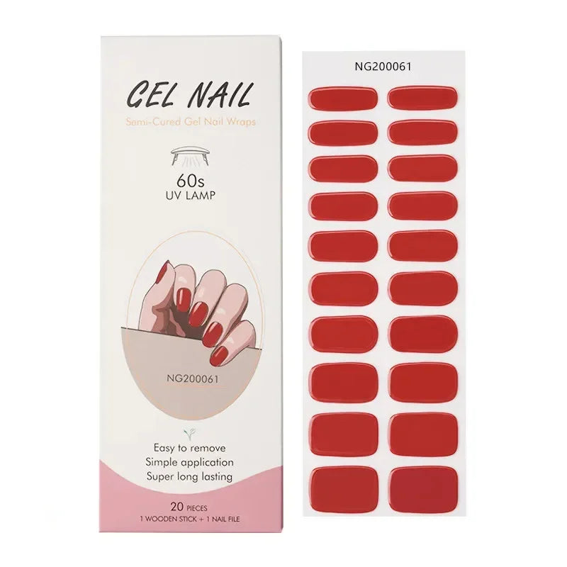 20/22Tips UV Semi cured Gel Nail Stickers Waterproof Long Lasting Full Gel Nail Wraps Press On Nail Decal DIY Manicure