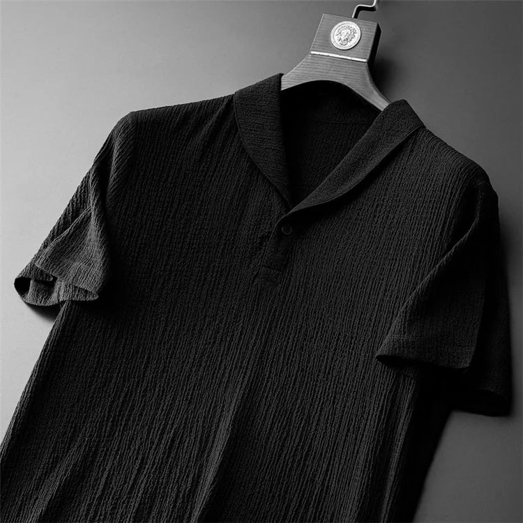 Summer Linen Set Men's Short Sleeve T-Shirt Tang Suit Style Casual Men's Wear Complete Set Lightweight Ice Silk Material