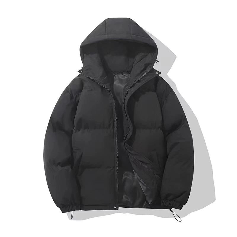 American fashion brand down jacket men's winter new solid color warm hooded bread suit cotton jacket thickened loose jacket