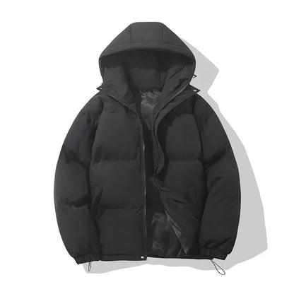 American fashion brand down jacket men's winter new solid color warm hooded bread suit cotton jacket thickened loose jacket