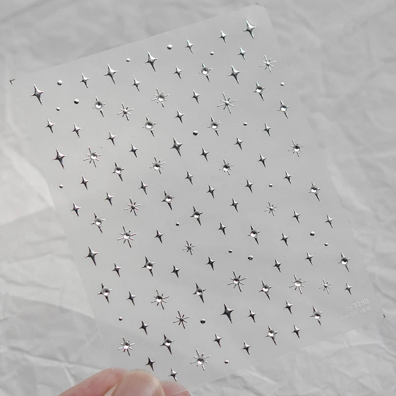 1 piece  5D silver nail stickers metal mini star nail art stickers high quality exquisite decals self-adhesive nail art stickers