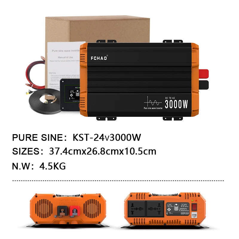 Current Converter for car FCHAO 3000W/3500W 48V V V V/230V 50Hz to pure slinusoidal wave with LCD and remote control screen for camper