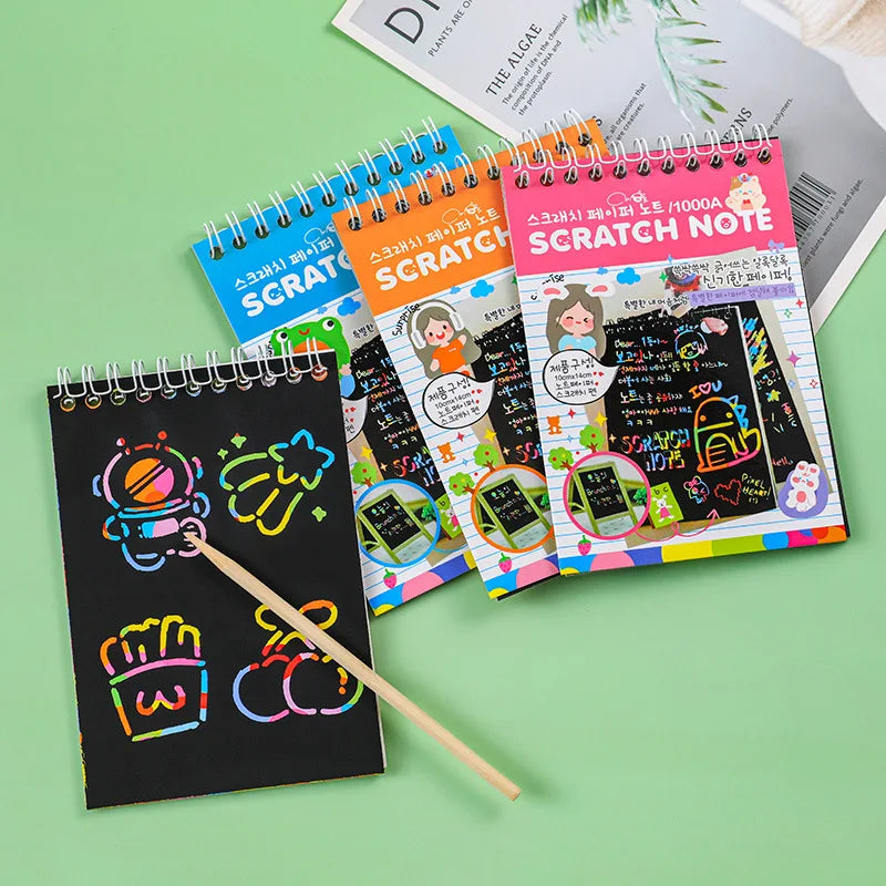 Magic Scratch Art Notebook for Kids DIY Rainbow Drawing Pad Book No-Mess Art Classroom Craft Activity Birthday Favor Gift Set