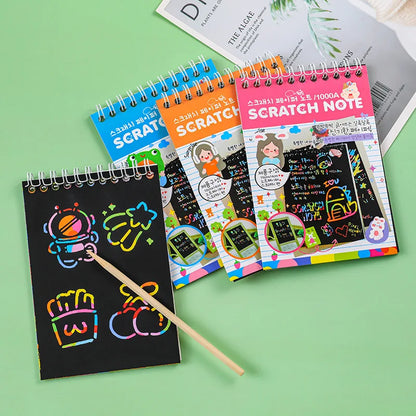 Magic Scratch Art Notebook for Kids DIY Rainbow Drawing Pad Book No-Mess Art Classroom Craft Activity Birthday Favor Gift Set