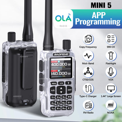 BAOFENG MINI 5 Walkie Talkie 2200mAh Battery APP Bluetooth Programming Long Range Dual PTT Newly Upgraded UV-5R MINI Ham Radio