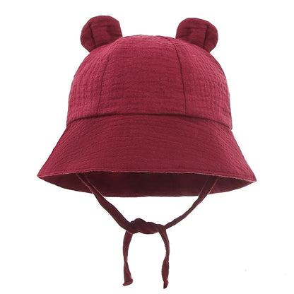 Baby Cotton Sun Hat New Children Outdoor Rabbit Ear Beach Caps Boy Girl Print Panama Hat Unisex Beach Bucket Hat For 3-12 Months