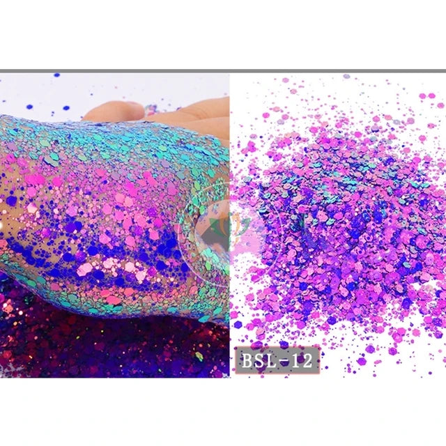 5g/BagGlitter Chameleon Nail Flakes Iridescent Chameleon Nail Powder Holographic Laser Colorful Nail Sequins 120 Colors Mix Size