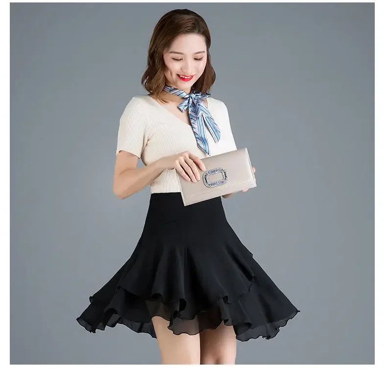 Fashion Solid Color Spliced Ruffles Chiffon Skirts Women's Clothing Summer New Loose Office Lady Elastic High Waist Skirts