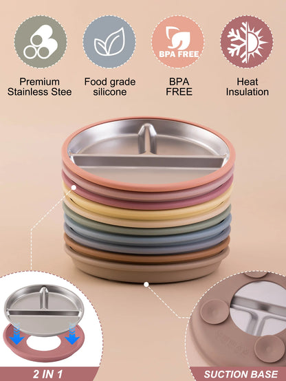 1PCS Stainless Steel Dishes Plate Detachable Suction Bowl For Baby Feeding BPA Free Silicone Base Tableware Newborn Essentials