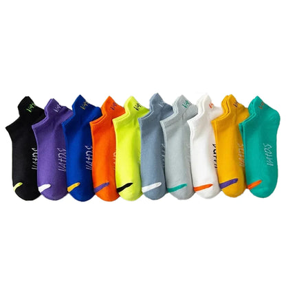 5/10/20/30 Pairs Men Ankle Socks Fashionable Letter Sports Style Odor Proof Sweat Absorbing Breathable Invisible Running Socks