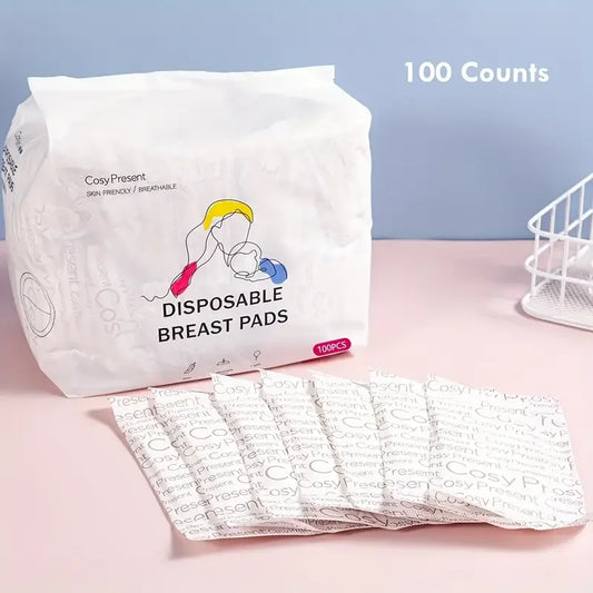 100pcs Ultra-Absorbent Disposable Breast Nursing Pads for New Moms - Slim, Breathable & Super Absorbent