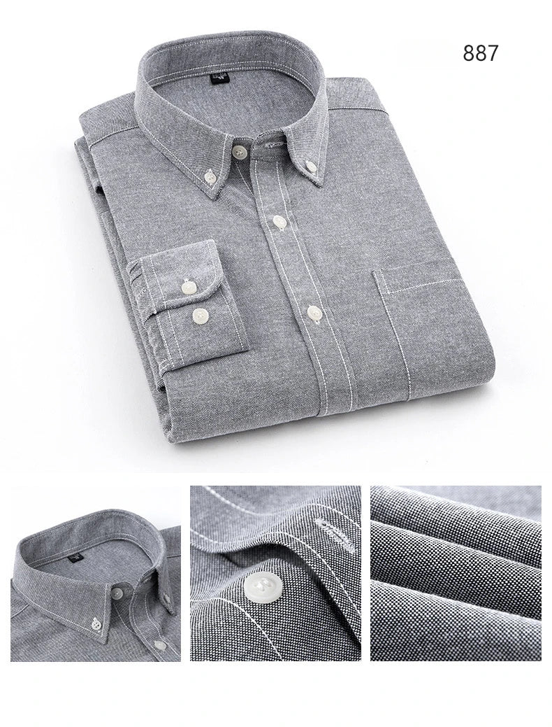 New in shirt long-sleeve shirts for men slim fit formal plian shirt single pocket office clothes soft plaid cotton designer tops
