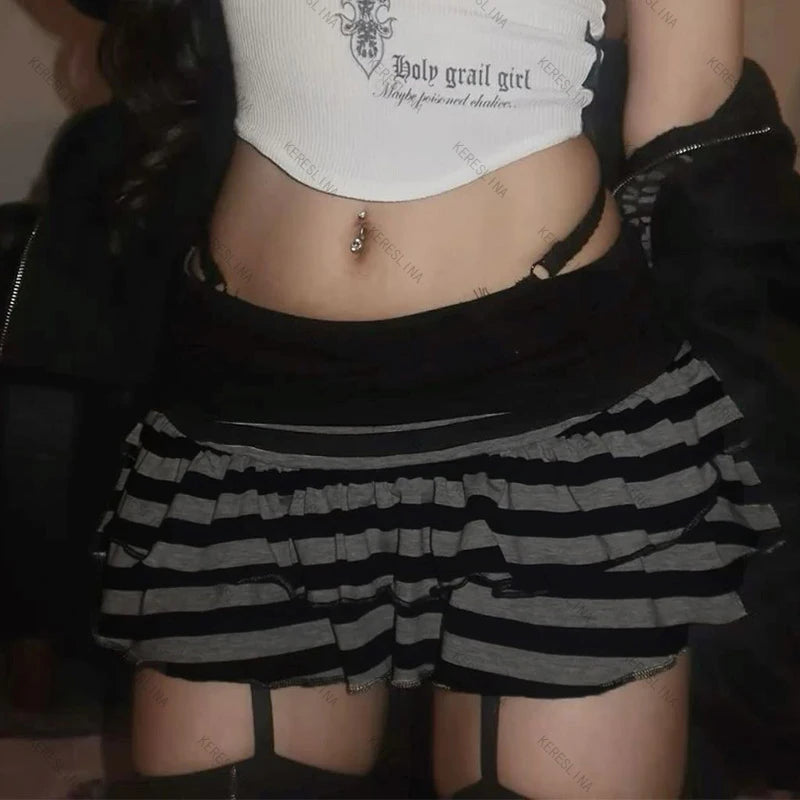 Emo Girls Summer Mini Cute Striped Women's Skirt Streetwear Hip-Hop All-match Fashion Vintage Y2K Hot Girls Slim Women's  Skirt
