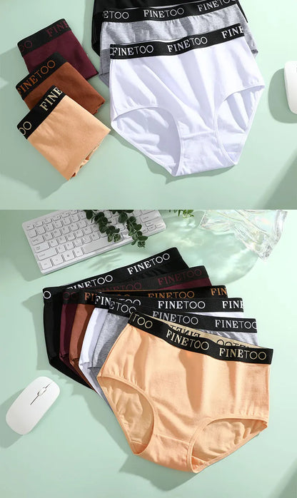 FINETOO 5Pcs Cotton Women Panties High Waist Breathable Soft Ladies Underwear Elastic Waistband Briefs S-XXL Comfortable Briefs
