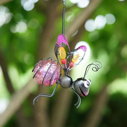 Metal Solar Bees Lantern Garden Decor LED Hanging Dragonfly Bees Solar Light Garden Sculptures For Patio Yard Outdoor Decoration