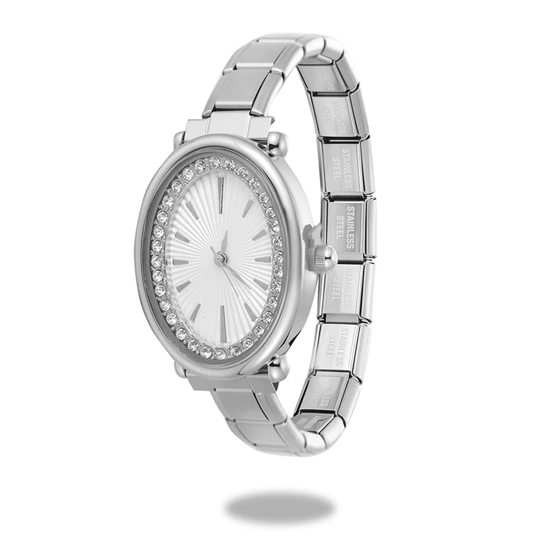 Fashion High Quality Men Women's Stainless Steel Square Round Shiny Zircon Watch Bracelet For Friend Birthday DIY Jewelry Gift