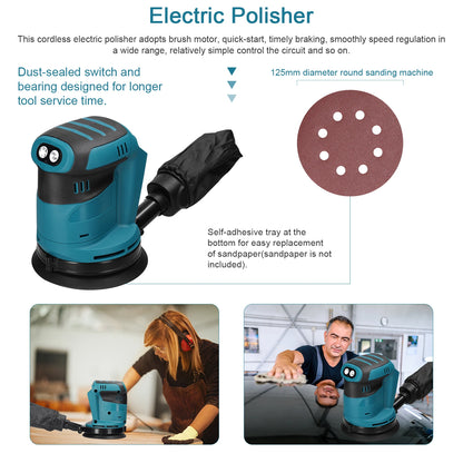 125mm Brushless Motor Cordless Orbital Sander Wood Grind Tool Electric Car Polisher Multifunctional Wood Metal Waxing Polishing