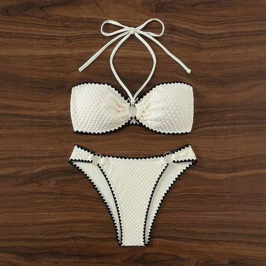 Sexy Bikini Set Shell Edge Hanging Neck Strap Trendy Cross Border Divide System Band Chinese Brand Women's Swimwear