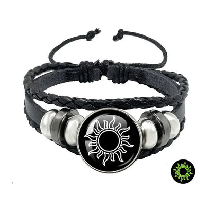 2pcs/set Sun and Moon Lovers Leather Bracelet Punk Multi-Layered Beaded Braided Adjustable Bracelet Set For Couple Jewelry