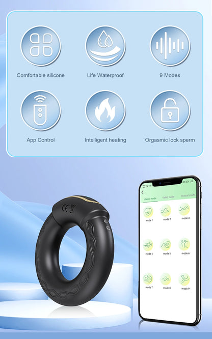 APP Bluetooth Vibrator for Men Cock Ring Penis Vibrating Penis Delay Trainer Cock Ring Glans Massager Male Sex Toys for Adult 18
