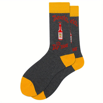 1 pair of men's cartoon printed tool pattern with unique and personalized long socks men  socks