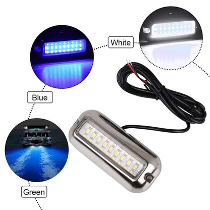 2PCS 27LED Blue/White/Red Stainless Waterproof Lights Underwater Pontoon For Marine Boat Transom&Blue Light Saig Lamp 50W