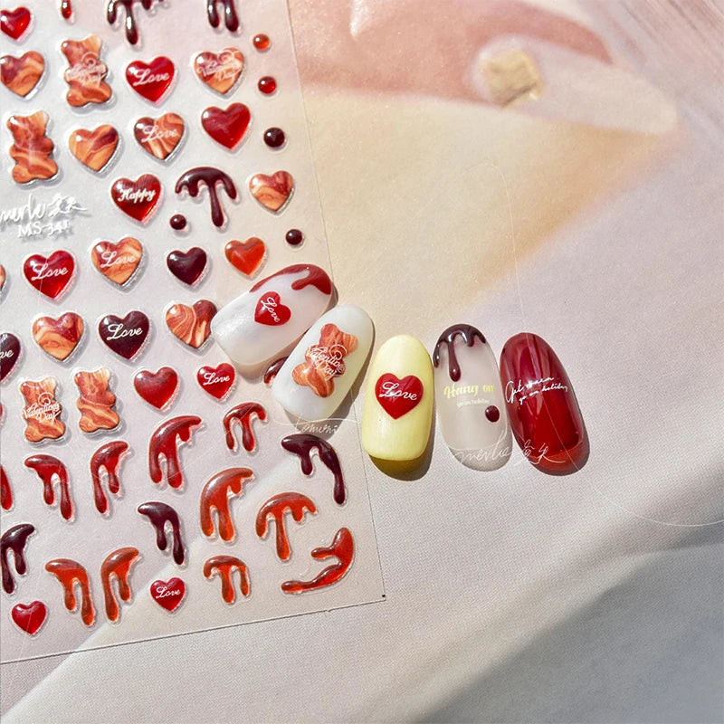 Line Flower Powder Blusher Love Heart High Quality Jelly Series Adhesive Nail Sticker Nail Art Decoration Decals Design T-2830