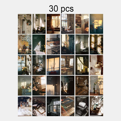 30pcs/pack Lifestyle-Themed Decorative Cards, Various Patterns, for Home Walls and Photo Frames (Includes Stickers)