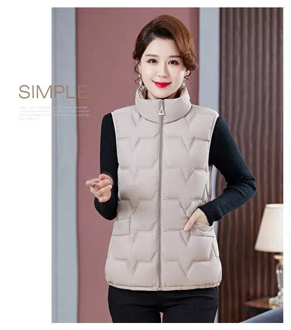 Fashion Women Down Cotton Jackets Vests Solid Stand Collar Zipper Cardigan Thicken Autumn Winter Warm Casual Sleeveless Coats