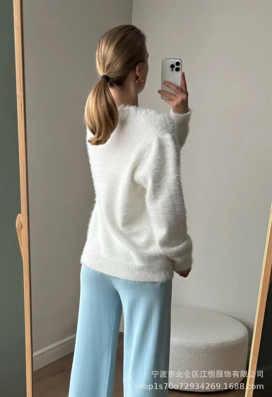 Women New Knitted Thick Cashmere Wool Cardigan Chic V Neck Single Breasted Fashion Long Sleeve Sweater Fall Winter Coat Outwear