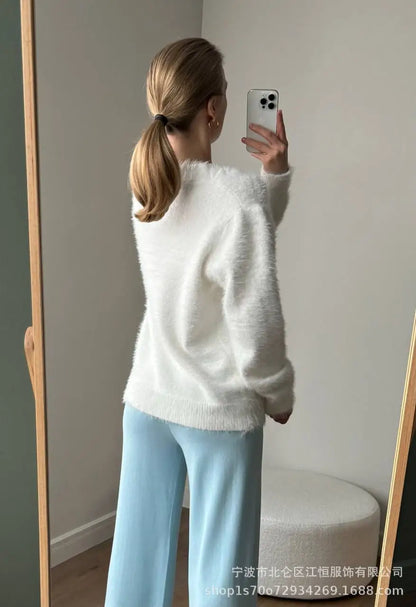 Women New Knitted Thick Cashmere Wool Cardigan Chic V Neck Single Breasted Fashion Long Sleeve Sweater Fall Winter Coat Outwear