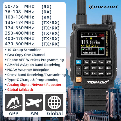 TIDRADIO H3 Plus Long Range Walkie Talkies Wireless Programming Air Band Long Range Tow Way Radio Frequency Copy Station