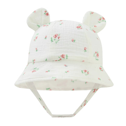 Baby Cotton Sun Hat New Children Outdoor Rabbit Ear Beach Caps Boy Girl Print Panama Hat Unisex Beach Bucket Hat For 3-12 Months