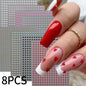 8pcs/set Mini Red Heart Valentines Nail Stickers Irregular Love Stripe Gold/Silver Nail Decals Sliders Laser Shiny Manicure Acce