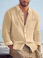 2025 Autumn New Men's Cotton and Hemp Long Sleeve Shirt Loose Casual with Pocket Collar Shirt