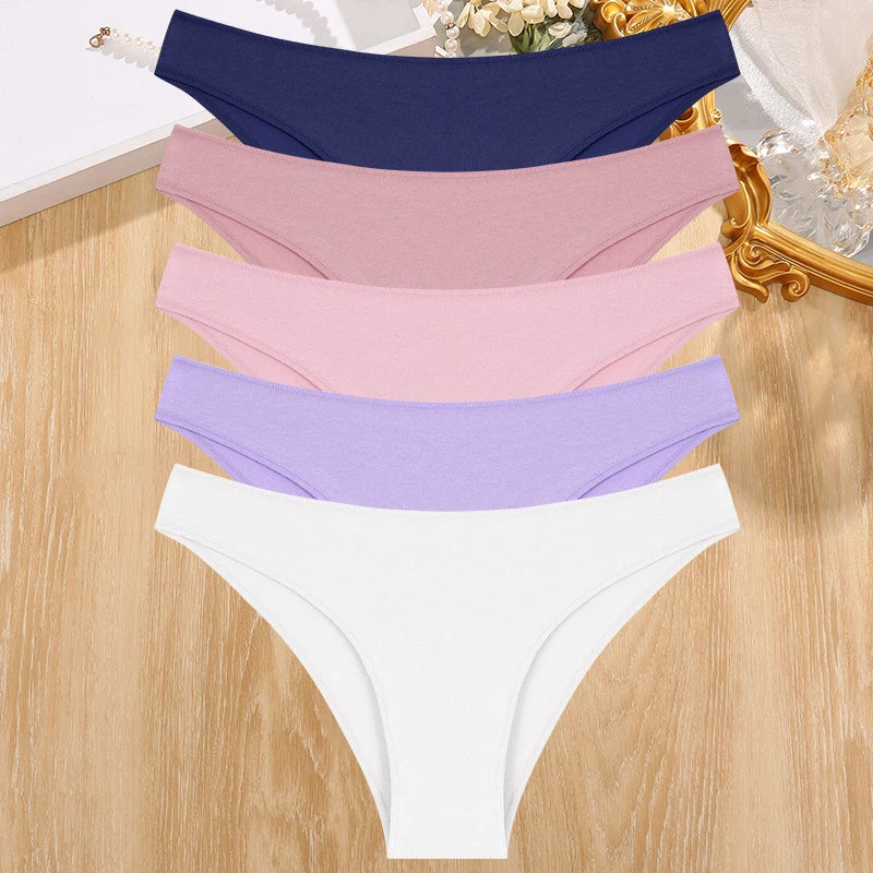 5PCS/Set Cotton Women's Panties Female Underwear Sexy Briefs Lingerie Smooth Comfortable Underpants Solid Color Pantys M-XXL
