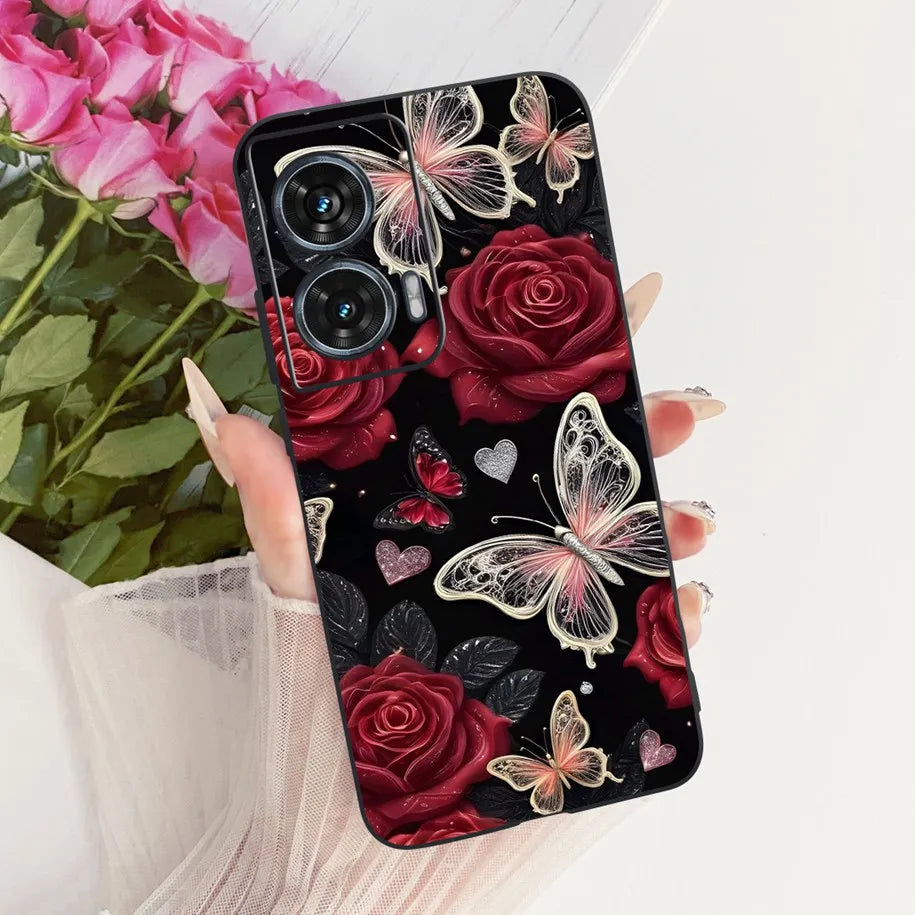 Case For Motorola Edge 50 Fusion Cover XT2429-1 Popular Flower Soft Black Silicone Phone Cases For Motorola G96 5G MotoG96 Funda