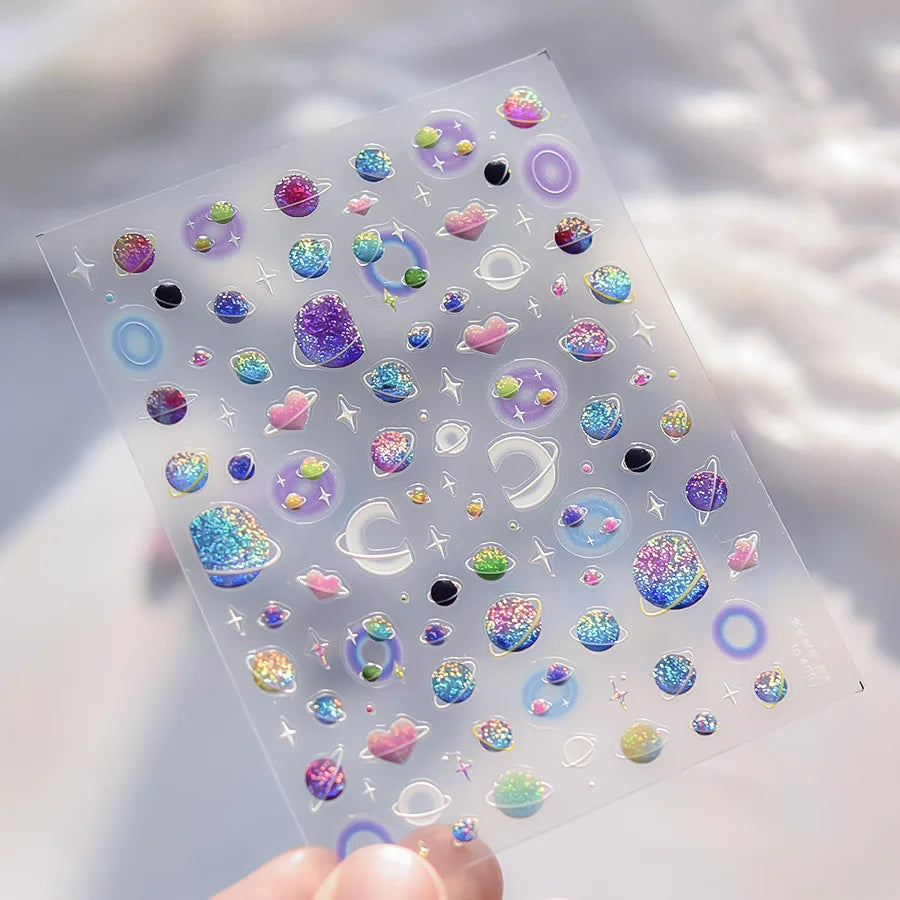 1pcs 5D Star Moon Nail Stickers Kawaii Pink Retro Bronzing Nail Art Sticker Decorations Decals DIY Adhesive Slider Accessories