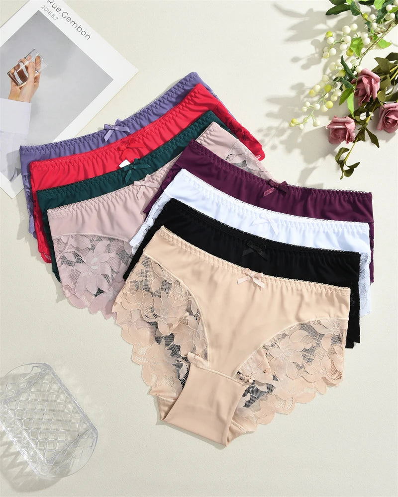 S-XXL Women Lace Panties Patchwork Seamless Underwear Sexy Luxury Hollow Out Solid Briefs Girls' Mid Rise Breathable Lingerie
