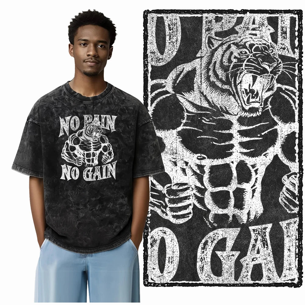 YG BODY BUILDING Printed Cotton Acid Washed Graphic Unisex T Shirt Cool CROSSFIT Streetwear Men Tshirts Big Size Tee for Men