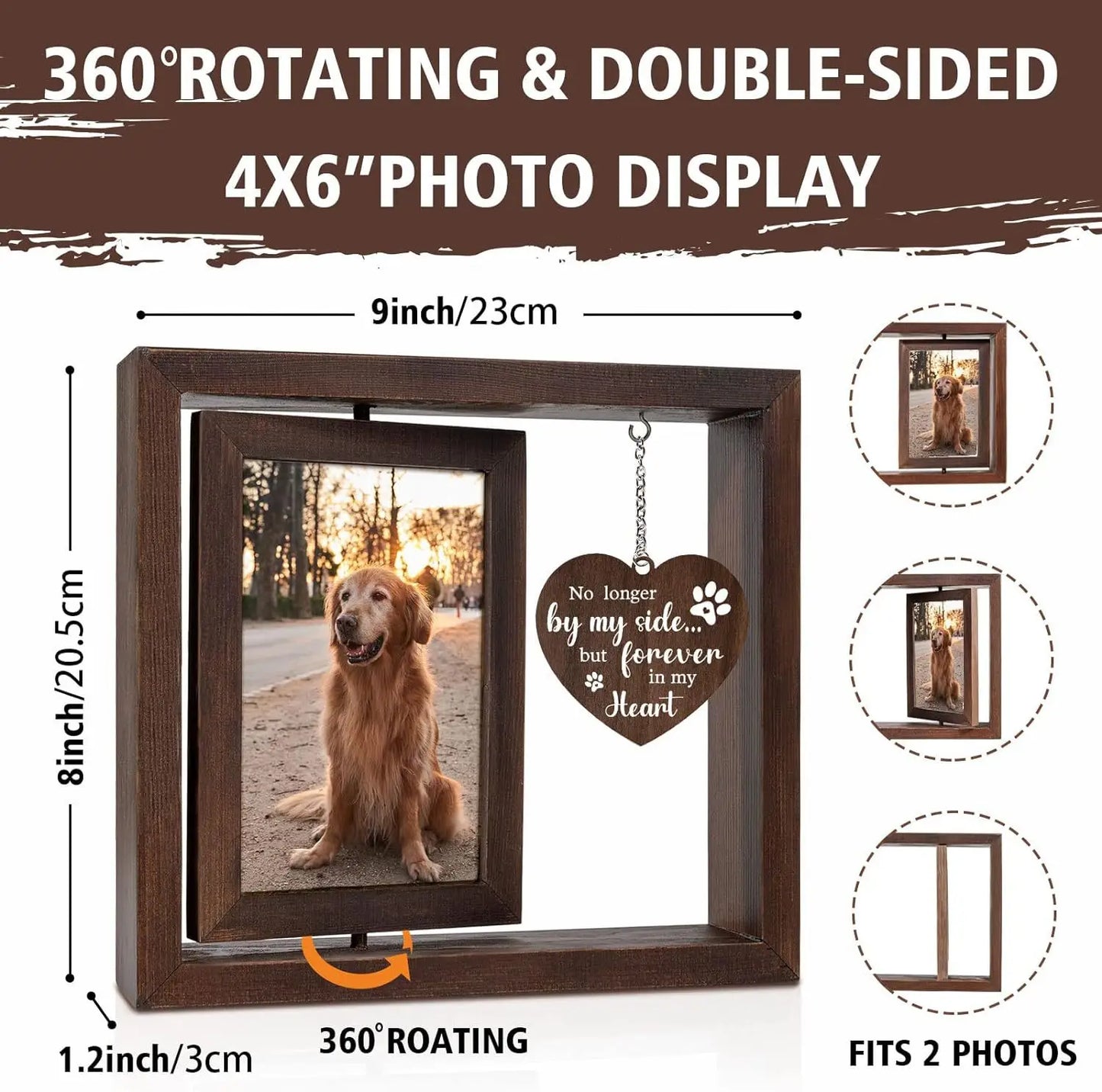 Rotatable 4x6 Photo Wooden Frame Pet Memorial Dog Cat Gift Customizable Picture Frame