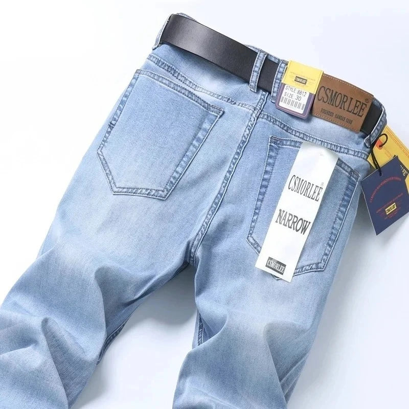 2026 Spring Summer Thin Jeans Classic Style Fashion Stretch Regular Fit Denim Trousers Male Brand Men's Washed Light Blue