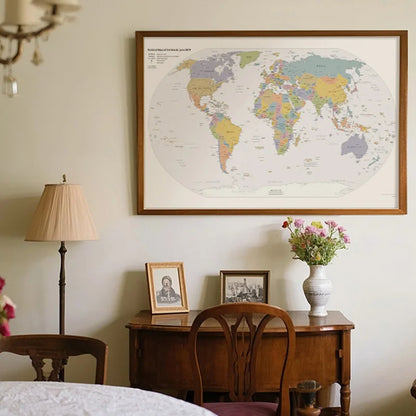 English Map Series-World Map-2019,Decorative Hanging Picture Decor Frameless,Geographical,Tourism/education Tools