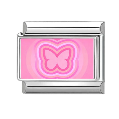Wholesale Sweet Pink Series Stars Heart Flowers Butterfly Italian Link Fit 9mm Stainless Steel Bracelet Making DIY Charm Jewelry