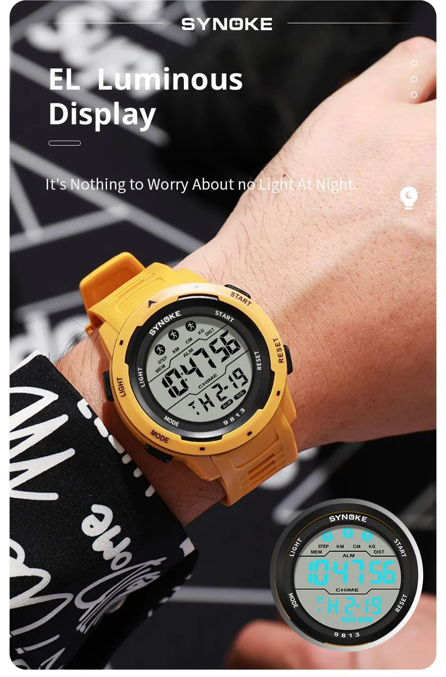 SYNOKE Men Digital Watch Sports Watches Timing Function Alarm Clock Waterproof 50M Digital Watch Military Clock Large Screen